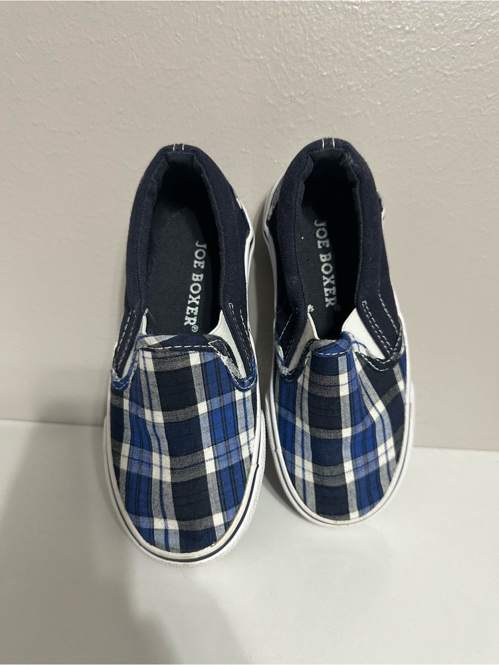 Joe Boxer Navy and Blue Plaid Slip-On Sneakers for Kids